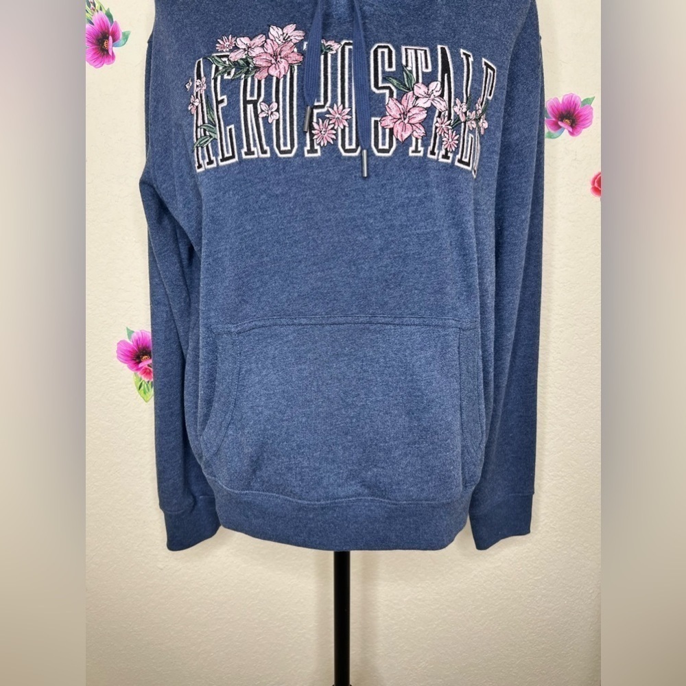 Aeropostale Embroidered Hooded Blue Gray Sweatshirt & Pants Size Large - Picture 5 of 16